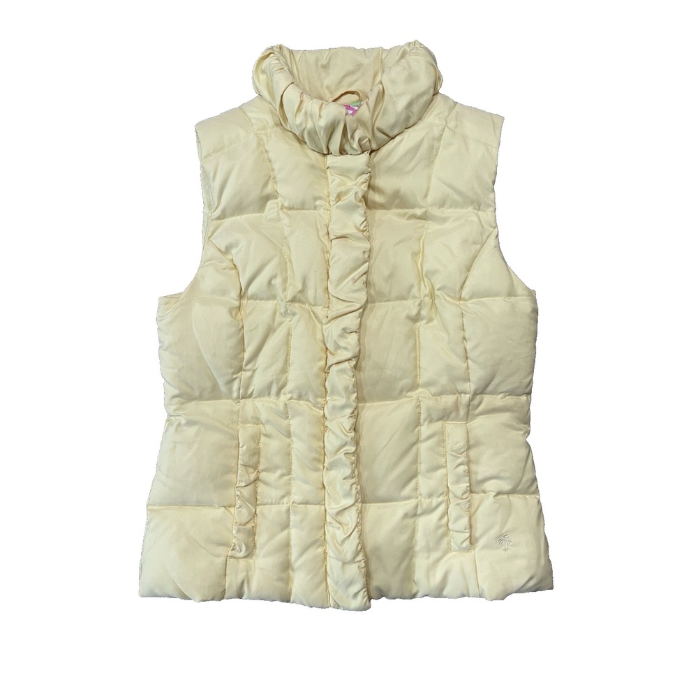 Lilly Pulitzer Goose Down Quilted Yellow Puffer Vest Women Sz S Floral Lining‎
